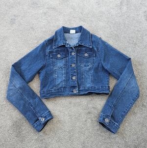 Wzseyaq Girl's Cropped Jean Jacket Youth Size Large Cotton Denim Blue
